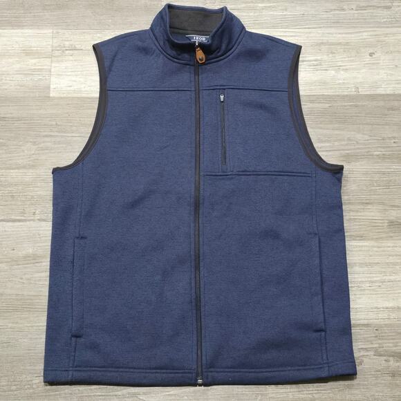 Izod Vest Navy Blue Multi Front Pockets Full Zip Sleeveless Collard Vest Men's - Picture 8 of 8